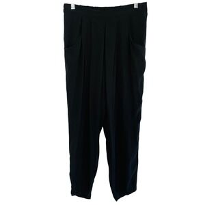 EILEEN FISHER Black 100% Silk Pleated Tapered Crepe Pants‎ Slouchy Petite Small
